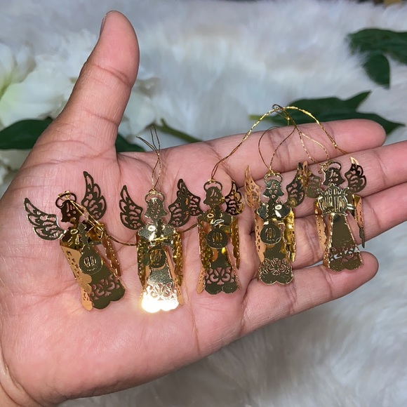 Vintage Gold Tone Filigree Angel Feather tree Christmas Ornaments 5 Pc Set - Picture 4 of 14